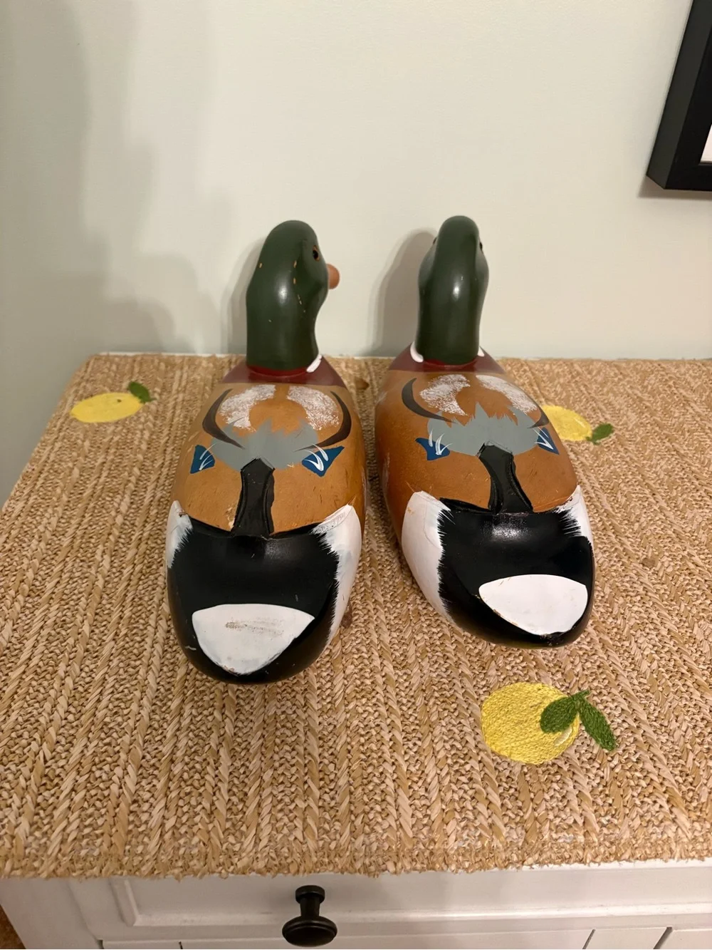 Vintage Solid Wood Mallard Duck Decoy Pair Rustic Waterfowl Cabin Decor set